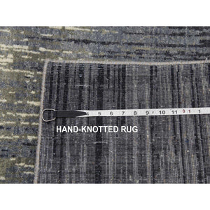 2'6"x8' Gray and Black, Pure Wool Hand Knotted, Modern Ombre Design Densely Woven, Runner Oriental Rug FWR450948