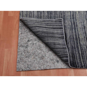 10'5"x10'5" Gray and Black, Pure Wool Hand Knotted, Modern Ombre Design Densely Woven, Square Oriental Rug FWR450954