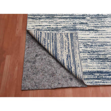 Load image into Gallery viewer, 11&#39;7&quot;x14&#39;10&quot; Blue and Ivory, Modern Striae Design Pure Silk with Textured Wool Hand Knotted Tone on Tone, Oversized Oriental Rug FWR450966