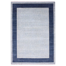 Load image into Gallery viewer, 12&#39;2&quot;x15&#39;3&quot; Shades of Blue, Leaf All Over Pattern with A Distinct Contrasting Border Colors, Tone on Tone, Pure Wool Hand Knotted, Oversized Oriental Rug FWR451014