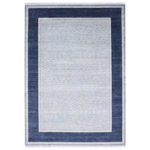 12'2"x15'3" Shades of Blue, Leaf All Over Pattern with A Distinct Contrasting Border Colors, Tone on Tone, Pure Wool Hand Knotted, Oversized Oriental Rug FWR451014