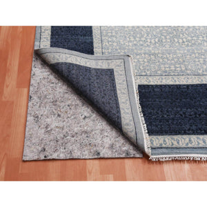 12'2"x15'3" Shades of Blue, Leaf All Over Pattern with A Distinct Contrasting Border Colors, Tone on Tone, Pure Wool Hand Knotted, Oversized Oriental Rug FWR451014