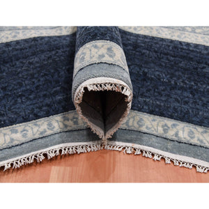 12'2"x15'3" Shades of Blue, Leaf All Over Pattern with A Distinct Contrasting Border Colors, Tone on Tone, Pure Wool Hand Knotted, Oversized Oriental Rug FWR451014