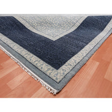 Load image into Gallery viewer, 12&#39;2&quot;x15&#39;3&quot; Shades of Blue, Leaf All Over Pattern with A Distinct Contrasting Border Colors, Tone on Tone, Pure Wool Hand Knotted, Oversized Oriental Rug FWR451014