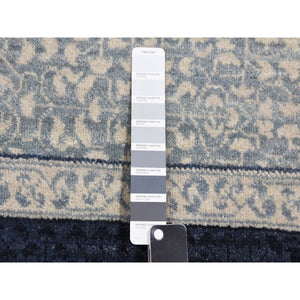 12'2"x15'3" Shades of Blue, Leaf All Over Pattern with A Distinct Contrasting Border Colors, Tone on Tone, Pure Wool Hand Knotted, Oversized Oriental Rug FWR451014