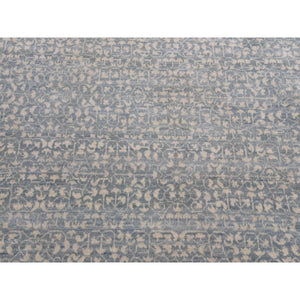12'2"x15'3" Shades of Blue, Leaf All Over Pattern with A Distinct Contrasting Border Colors, Tone on Tone, Pure Wool Hand Knotted, Oversized Oriental Rug FWR451014