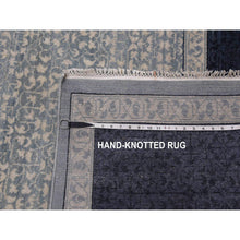 Load image into Gallery viewer, 12&#39;2&quot;x15&#39;3&quot; Shades of Blue, Leaf All Over Pattern with A Distinct Contrasting Border Colors, Tone on Tone, Pure Wool Hand Knotted, Oversized Oriental Rug FWR451014