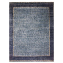Load image into Gallery viewer, 12&#39;x15&#39;4&quot; Shades of Blue, Hand Knotted Leaf All Over Pattern with A Distinct Contrasting Border Color, Tone on Tone Pure Wool, Oversized Oriental Rug FWR451020
