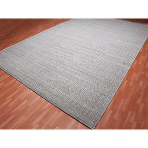 14'x20'4" Silver Gray, Pure Silk and Textured Wool Hand Knotted, Modern Tone on Tone Repetitive Design, Oversized Oriental Rug FWR451038