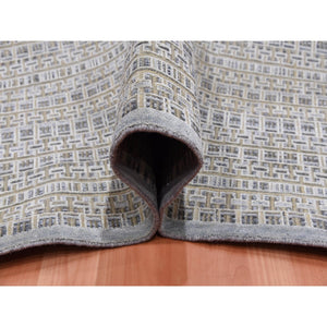 14'x20'4" Silver Gray, Pure Silk and Textured Wool Hand Knotted, Modern Tone on Tone Repetitive Design, Oversized Oriental Rug FWR451038