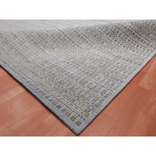 Load image into Gallery viewer, 14&#39;x20&#39;4&quot; Silver Gray, Pure Silk and Textured Wool Hand Knotted, Modern Tone on Tone Repetitive Design, Oversized Oriental Rug FWR451038