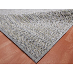14'x20'4" Silver Gray, Pure Silk and Textured Wool Hand Knotted, Modern Tone on Tone Repetitive Design, Oversized Oriental Rug FWR451038