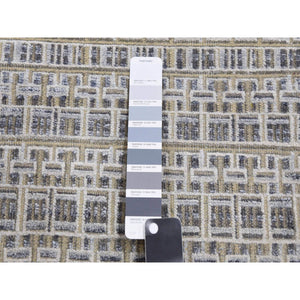 14'x20'4" Silver Gray, Pure Silk and Textured Wool Hand Knotted, Modern Tone on Tone Repetitive Design, Oversized Oriental Rug FWR451038