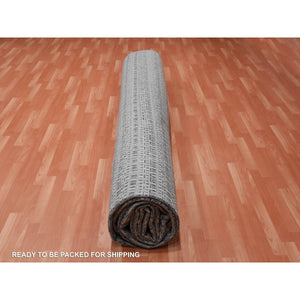 14'x20'4" Silver Gray, Pure Silk and Textured Wool Hand Knotted, Modern Tone on Tone Repetitive Design, Oversized Oriental Rug FWR451038