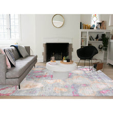 Load image into Gallery viewer, 9&#39;x12&#39;1&quot; Stone Gray with Pop of Colors, Pure Silk and Textured Wool Hand Knotted, Eclectic Design, Oriental Rug FWR451056