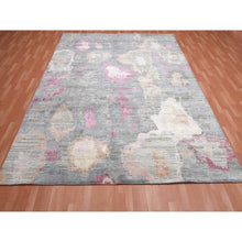 Load image into Gallery viewer, 9&#39;x12&#39;1&quot; Stone Gray with Pop of Colors, Pure Silk and Textured Wool Hand Knotted, Eclectic Design, Oriental Rug FWR451056