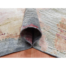 Load image into Gallery viewer, 9&#39;x12&#39;1&quot; Stone Gray with Pop of Colors, Pure Silk and Textured Wool Hand Knotted, Eclectic Design, Oriental Rug FWR451056