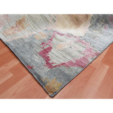 Load image into Gallery viewer, 9&#39;x12&#39;1&quot; Stone Gray with Pop of Colors, Pure Silk and Textured Wool Hand Knotted, Eclectic Design, Oriental Rug FWR451056