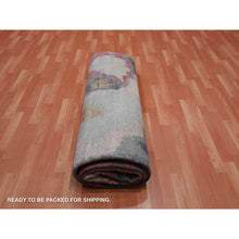 Load image into Gallery viewer, 9&#39;x12&#39;1&quot; Stone Gray with Pop of Colors, Pure Silk and Textured Wool Hand Knotted, Eclectic Design, Oriental Rug FWR451056