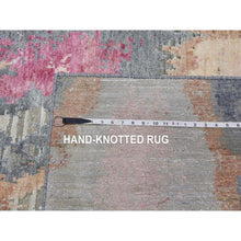 Load image into Gallery viewer, 9&#39;x12&#39;1&quot; Stone Gray with Pop of Colors, Pure Silk and Textured Wool Hand Knotted, Eclectic Design, Oriental Rug FWR451056