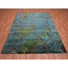 Load image into Gallery viewer, 8&#39;x9&#39;10&quot; Aqua Marine Oceanic Design, Hand Knotted Sari Silk &amp; Textured Wool, Oriental Rug FWR451062