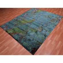 Load image into Gallery viewer, 8&#39;x9&#39;10&quot; Aqua Marine Oceanic Design, Hand Knotted Sari Silk &amp; Textured Wool, Oriental Rug FWR451062