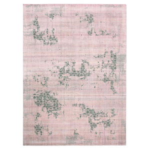 8'9"x12'2" Pink and Gray, Hand Knotted Erased Persian Design, Zero Pile Pure Silk, Oriental Rug FWR451080