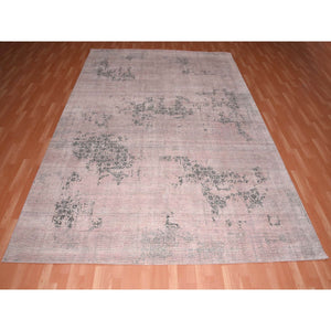 8'9"x12'2" Pink and Gray, Hand Knotted Erased Persian Design, Zero Pile Pure Silk, Oriental Rug FWR451080