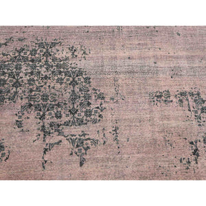 8'9"x12'2" Pink and Gray, Hand Knotted Erased Persian Design, Zero Pile Pure Silk, Oriental Rug FWR451080