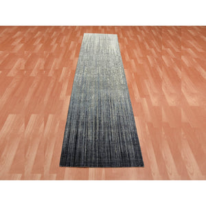 2'6"x10'2" Gray and Black, Pure Wool Hand Knotted, Modern Ombre Design Densely Woven, Runner Oriental Rug FWR451098