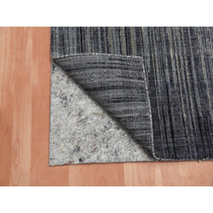2'6"x10'2" Gray and Black, Pure Wool Hand Knotted, Modern Ombre Design Densely Woven, Runner Oriental Rug FWR451098
