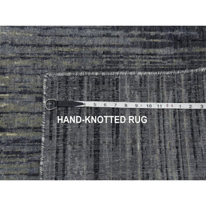 2'6"x10'2" Gray and Black, Pure Wool Hand Knotted, Modern Ombre Design Densely Woven, Runner Oriental Rug FWR451098