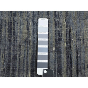 2'6"x10'2" Gray and Black, Pure Wool Hand Knotted, Modern Ombre Design Densely Woven, Runner Oriental Rug FWR451104