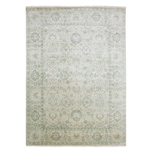Load image into Gallery viewer, 8&#39;6&quot;x12&#39; Oushak Design with Silver Monochromatic Color Shades and Touches of Gold, 100% Real and Pure Silk, Washed Out Hand Knotted, Oriental Rug FWR451158