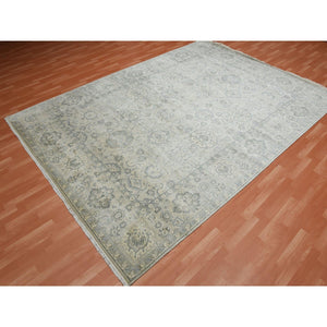8'6"x12' Oushak Design with Silver Monochromatic Color Shades and Touches of Gold, 100% Real and Pure Silk, Washed Out Hand Knotted, Oriental Rug FWR451158