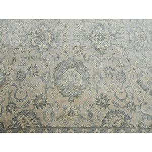8'6"x12' Oushak Design with Silver Monochromatic Color Shades and Touches of Gold, 100% Real and Pure Silk, Washed Out Hand Knotted, Oriental Rug FWR451158