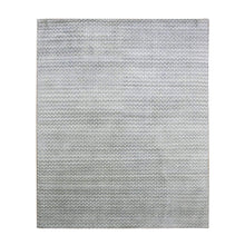 Load image into Gallery viewer, 8&#39;x10&#39; Charcoal Black, Pure Raised Silk Hand Knotted, Repetitive Pattern with Oxidized Textured Wool, Oriental Rug FWR451332