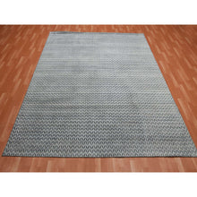 Load image into Gallery viewer, 8&#39;x10&#39; Charcoal Black, Pure Raised Silk Hand Knotted, Repetitive Pattern with Oxidized Textured Wool, Oriental Rug FWR451332
