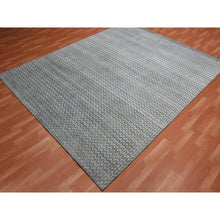 Load image into Gallery viewer, 8&#39;x10&#39; Charcoal Black, Pure Raised Silk Hand Knotted, Repetitive Pattern with Oxidized Textured Wool, Oriental Rug FWR451332