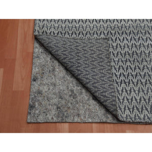 8'x10' Charcoal Black, Pure Raised Silk Hand Knotted, Repetitive Pattern with Oxidized Textured Wool, Oriental Rug FWR451332