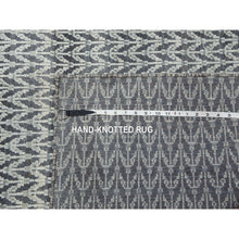 Load image into Gallery viewer, 8&#39;x10&#39; Charcoal Black, Pure Raised Silk Hand Knotted, Repetitive Pattern with Oxidized Textured Wool, Oriental Rug FWR451332