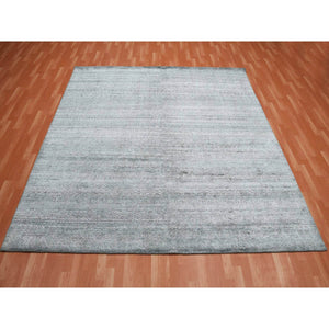 8'10"x8'10" Gray, Plant Based Silk, Transitional Design Raised Pattern Hand Knotted, Square Oriental Rug FWR451338