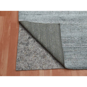 8'10"x8'10" Gray, Plant Based Silk, Transitional Design Raised Pattern Hand Knotted, Square Oriental Rug FWR451338