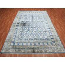 Load image into Gallery viewer, 8&#39;9&quot;x12&#39; Yale Blue, Hand Knotted 100% Pure Real Silk, Khotan Repetitive Flower and Branch Design with Multiple Borders, Oriental Rug FWR451452