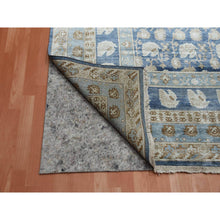 Load image into Gallery viewer, 8&#39;9&quot;x12&#39; Yale Blue, Hand Knotted 100% Pure Real Silk, Khotan Repetitive Flower and Branch Design with Multiple Borders, Oriental Rug FWR451452