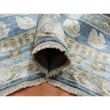 Load image into Gallery viewer, 8&#39;9&quot;x12&#39; Yale Blue, Hand Knotted 100% Pure Real Silk, Khotan Repetitive Flower and Branch Design with Multiple Borders, Oriental Rug FWR451452