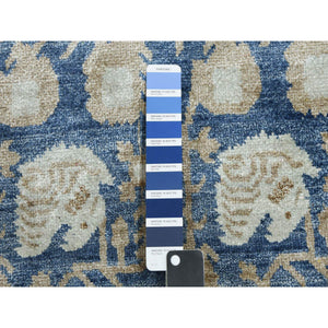 8'9"x12' Yale Blue, Hand Knotted 100% Pure Real Silk, Khotan Repetitive Flower and Branch Design with Multiple Borders, Oriental Rug FWR451452