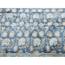 Load image into Gallery viewer, 8&#39;9&quot;x12&#39; Yale Blue, Hand Knotted 100% Pure Real Silk, Khotan Repetitive Flower and Branch Design with Multiple Borders, Oriental Rug FWR451452