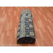 Load image into Gallery viewer, 8&#39;9&quot;x12&#39; Yale Blue, Hand Knotted 100% Pure Real Silk, Khotan Repetitive Flower and Branch Design with Multiple Borders, Oriental Rug FWR451452