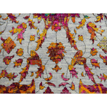 Load image into Gallery viewer, 9&#39;x12&#39; Light Gray, Erased Persian Design with Colorful Pattern, Sari Silk with Textured Wool Hand Knotted, Oriental Rug FWR451458